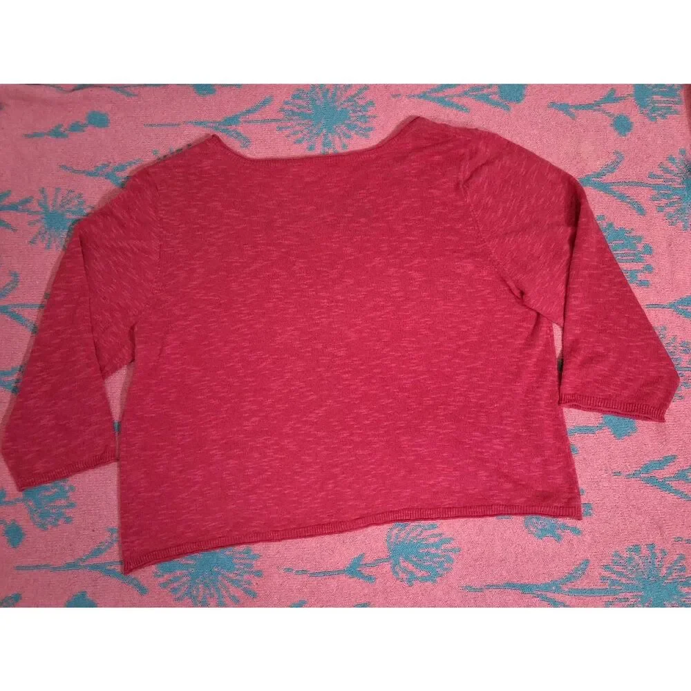 Eileen fisher womens xl linen cotton cardigan pink boxy cropped